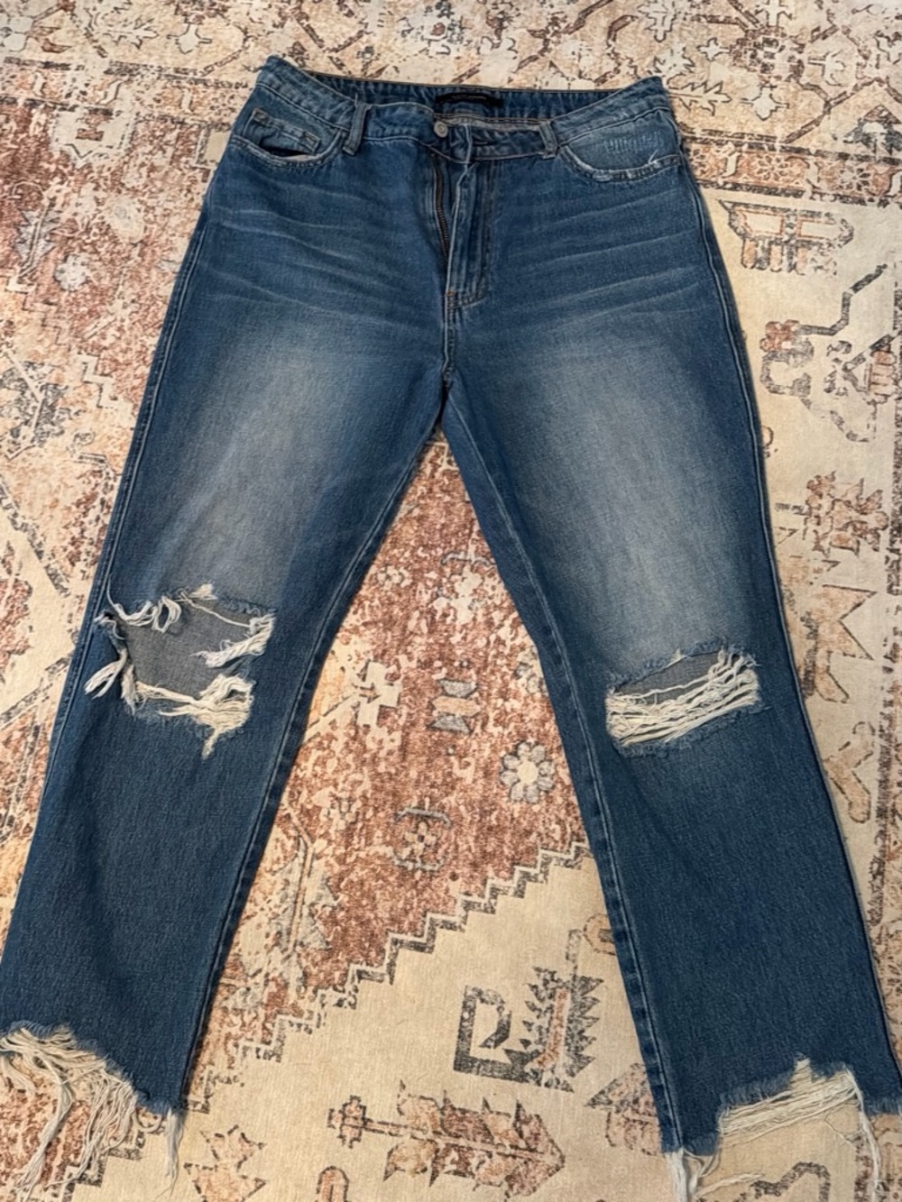 Flying Monkey Distressed Mid-Rise Blue Boyfriend Jeans